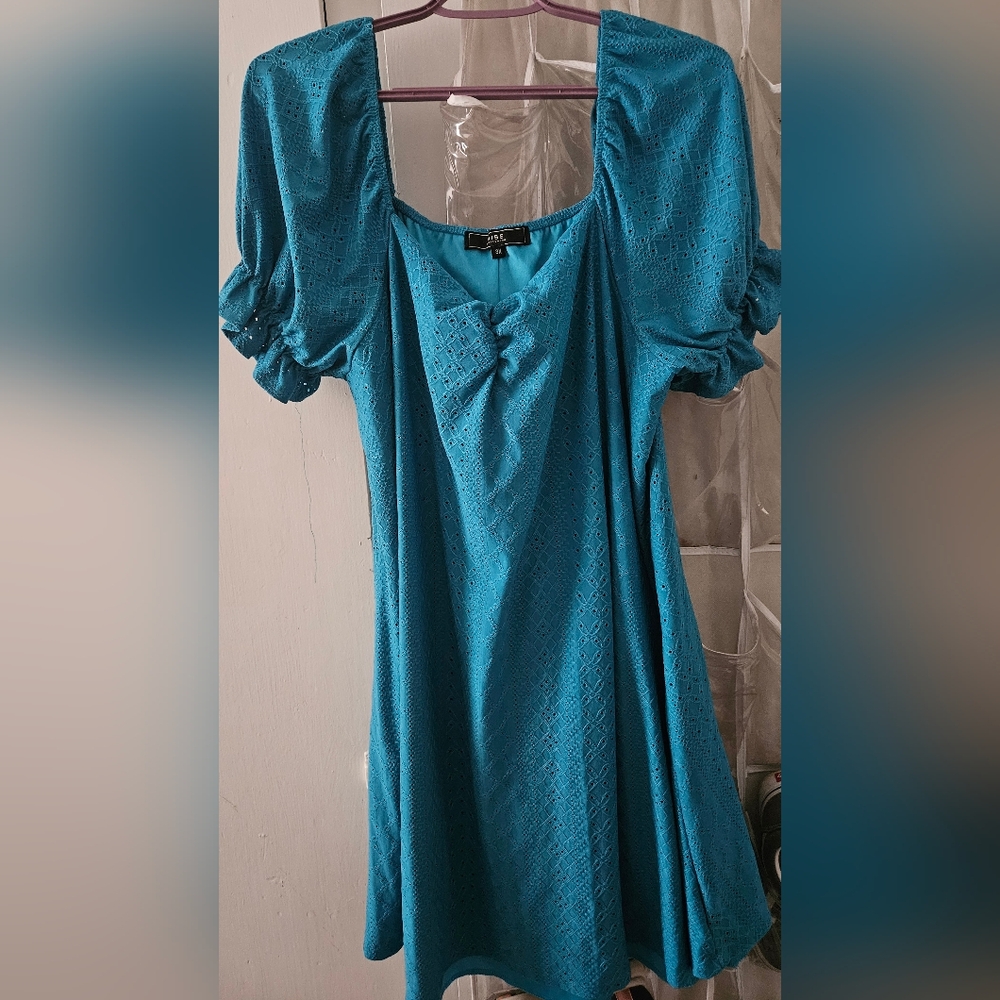 Teal/Blue Ruffle Sleeve Dress